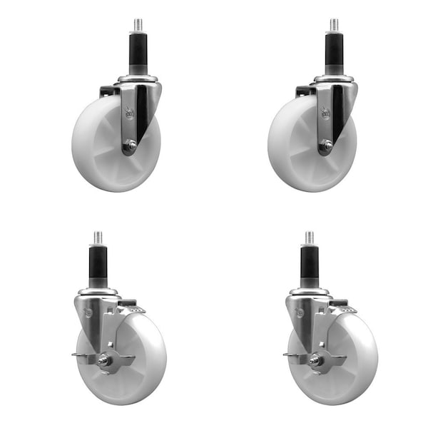 5'' Nylon Wheel Swivel 1-1/8'' Expanding Stem Caster Set 2 Brakes, 4PK